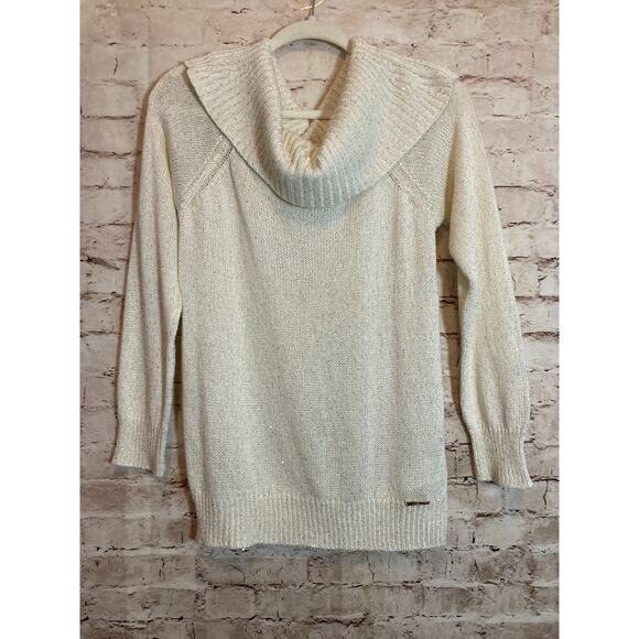 Michael Kors Sweater Womens Large Cream Sequin Speckled Cowl Neck Pullover - Picture 1 of 13